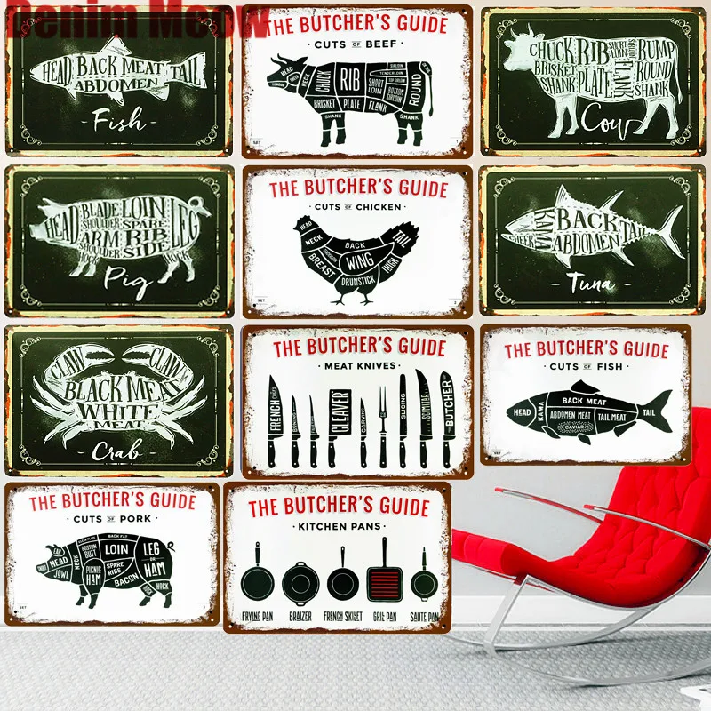 Chic Sign Turkey Meat Cuts Guide Chart Retro Rustic Vintage Kitchen Wall Decor 9x12 Metal Plate Home Store Decor Plaques