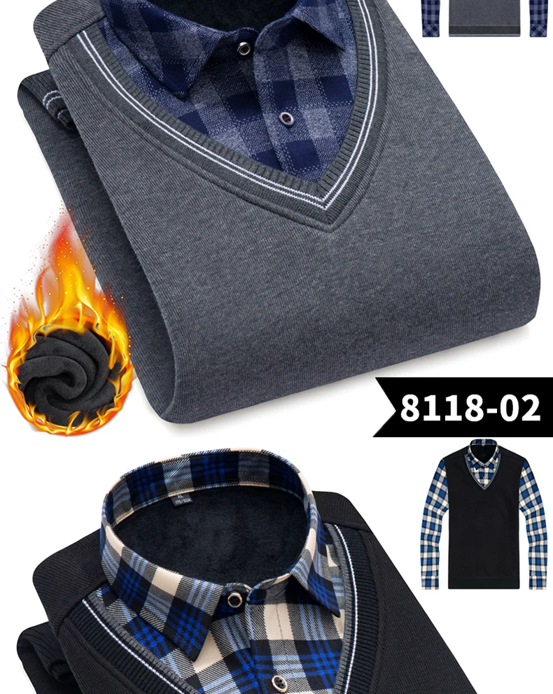 Slim fit Winter male shirts Long sleeve mens brand dress plaid casual shirts thick velvet shirt men warm camisa masculina