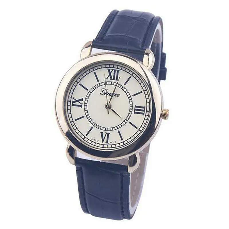 

Super Geneva Watch Women Gentleman Casual Watches Luxury Genuine Leather Men Quartz Wristwatch 100pcs/lot