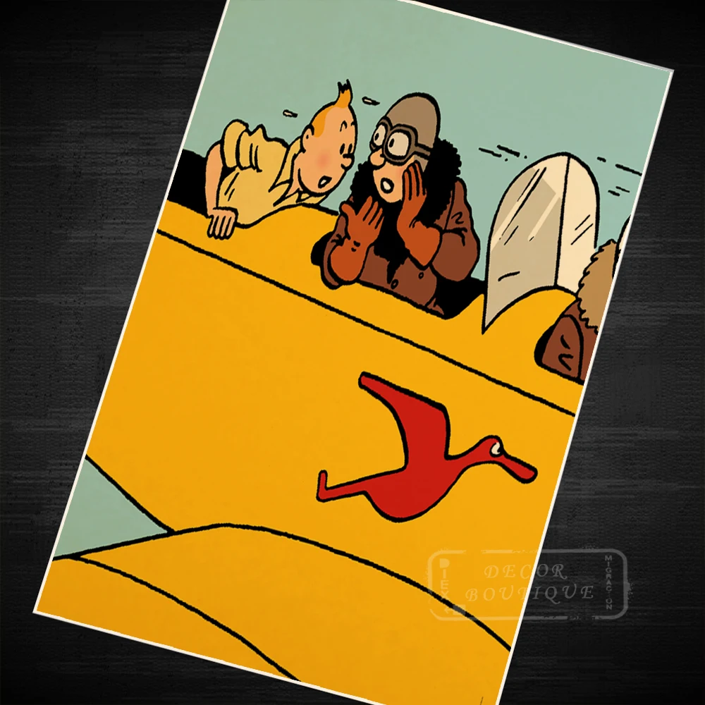 Фрагмент TinTin мультфильм комикс Винтаж ретро крафт покрытие постер Холст Картина