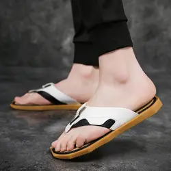 Корова мужские сандалии из кожи обувь модные пляжные шлепанцы Вьетнамки Мода дышащий легко матч открытый мужские летние туфли p4