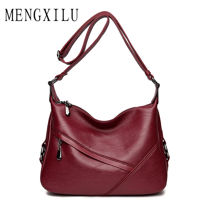 

MENGXILU Women Leather Handbags Female Casual Shoulder Bags Ladies Shoulder Bag Design Zipper Hobos Women's Messenger Bags Bolsa