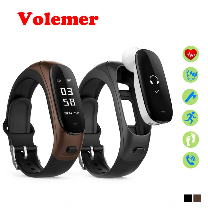 

Volemer V08 Wireless Earphone Smart Band 2 in 1 Bluetooth Headset Wristband Heart Rate Blood Pressure Monitor Smart Bracelet