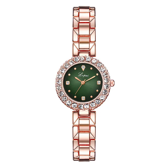 Luxury Diamond Green Watch Women Crystal Watches Bracelet Set Female Jewelry Fashion Rose Gold Starry Quartz Watch For Lady Gift - Цвет: rose green