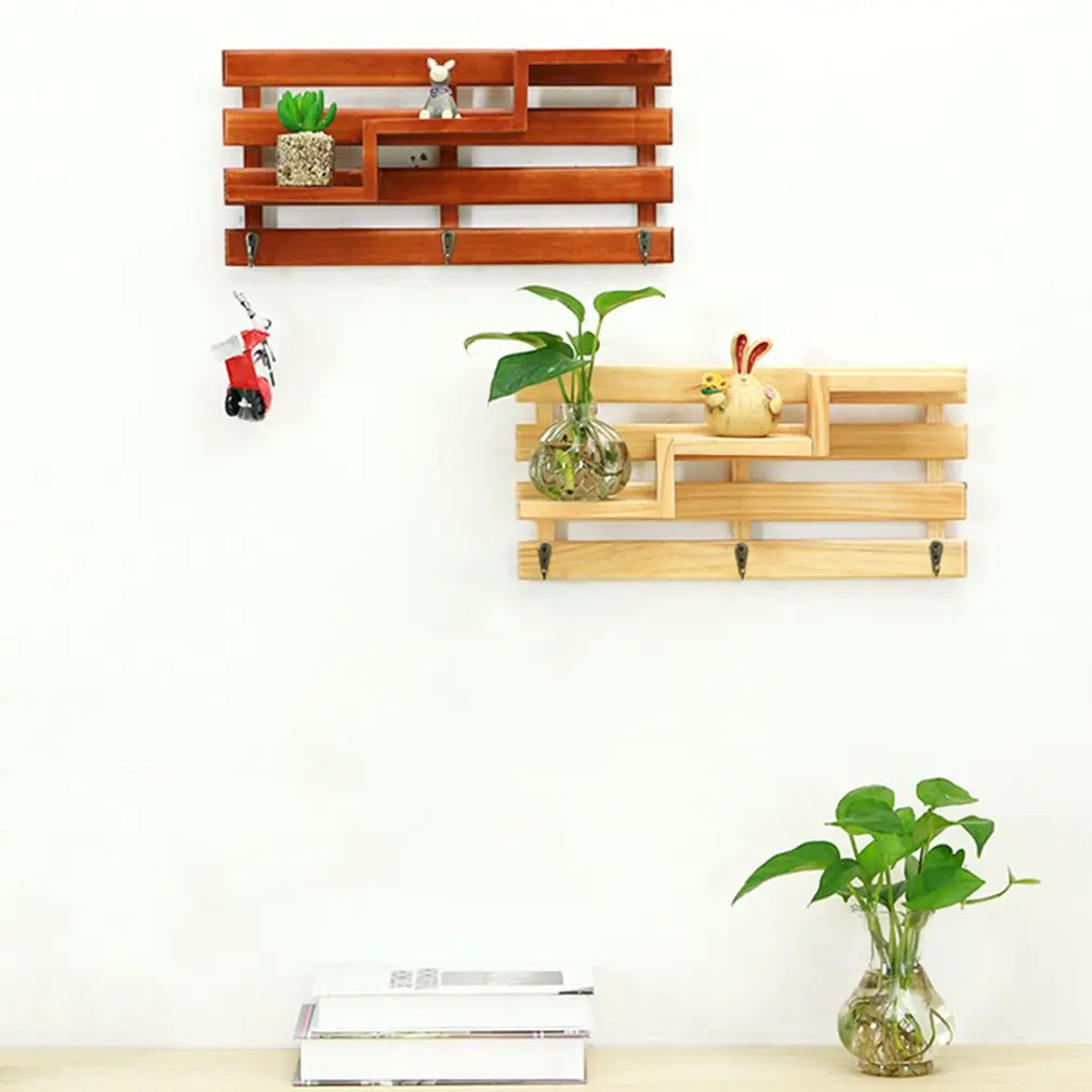 Wall Mounted Staircase Wooden Rack Storage Flower Bonsai