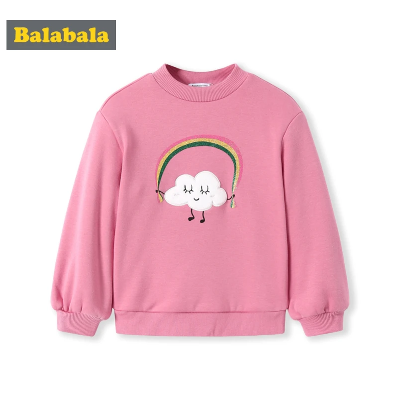 

Balabala Toddler Girl Fleece-Lined Rib Mock-Turtleneck Sweatshirt with Applique Kid Ballon Sleeve Sweatshirt Ribbed Cuff and Hem