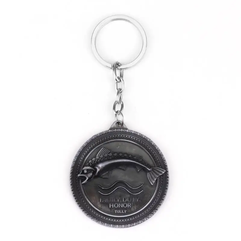 Silver Игра престолов House Stark Baratheon Lannister Targaryen Arryn Tully Martell Tyrell Greyjoy брелок для ключей со значком - Цвет: Silver