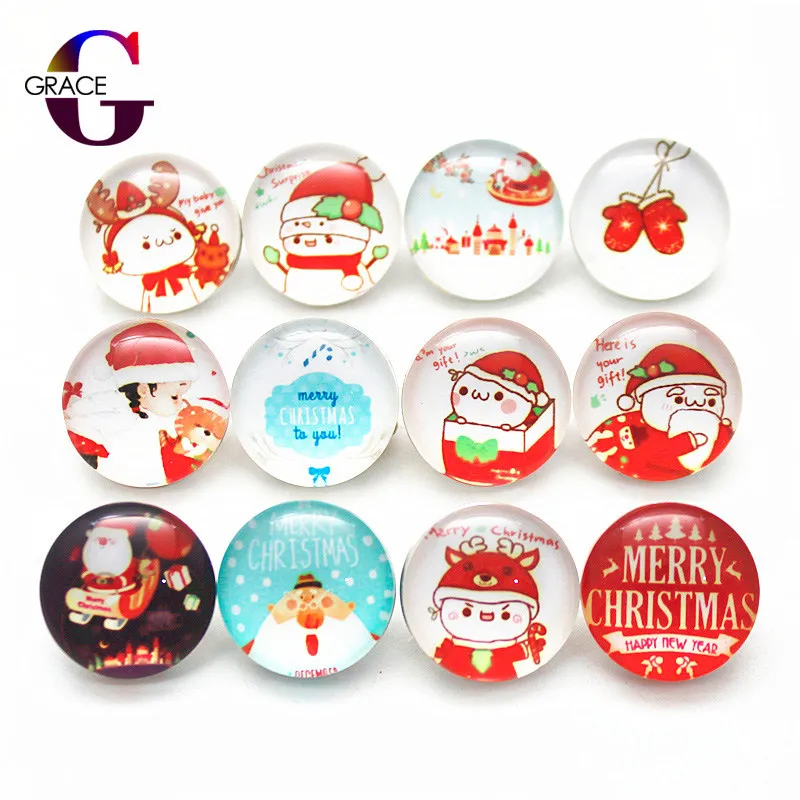 

10pcs/lot Fashion Mixed Beautiful Christmas 18mm Glass Snap Buttons Fit DIY Snap Charms Bracelet&Bangle For Women Jewelry