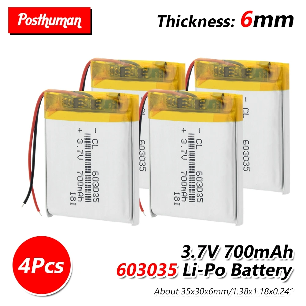 

3.7V 700mAh 603035 Li-ion Battery li-ion Lipo cells Lithium Li-Po Polymer Battery For Speaker Headphone GPS MP3 MP4 Toy