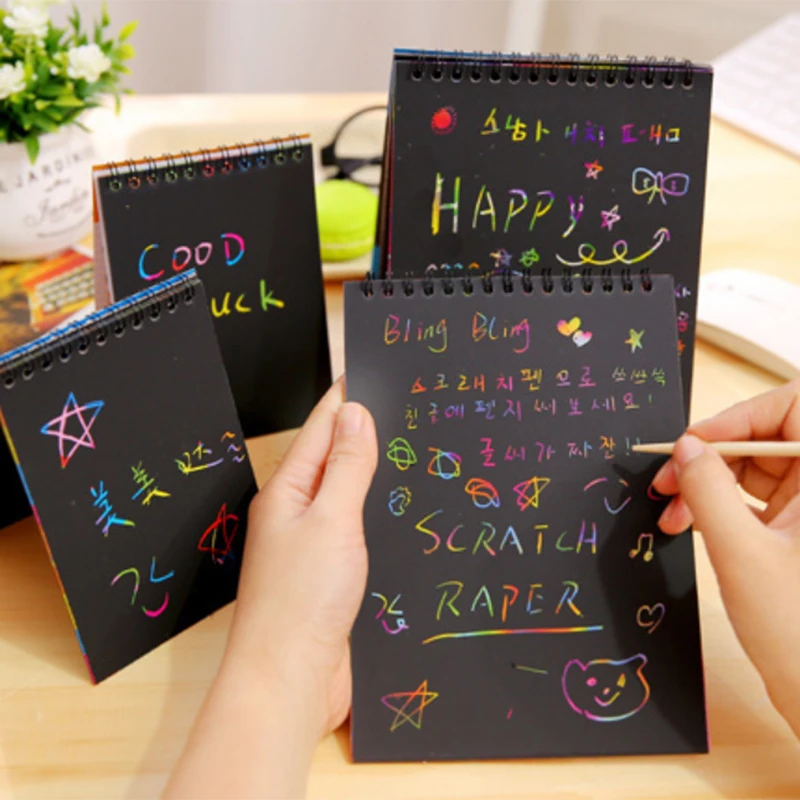 

New Fun Drawing Paper DIY Painting Educational Toys For Children Doodling Scratch Kids Christmas Colorful Black With Wood Stick