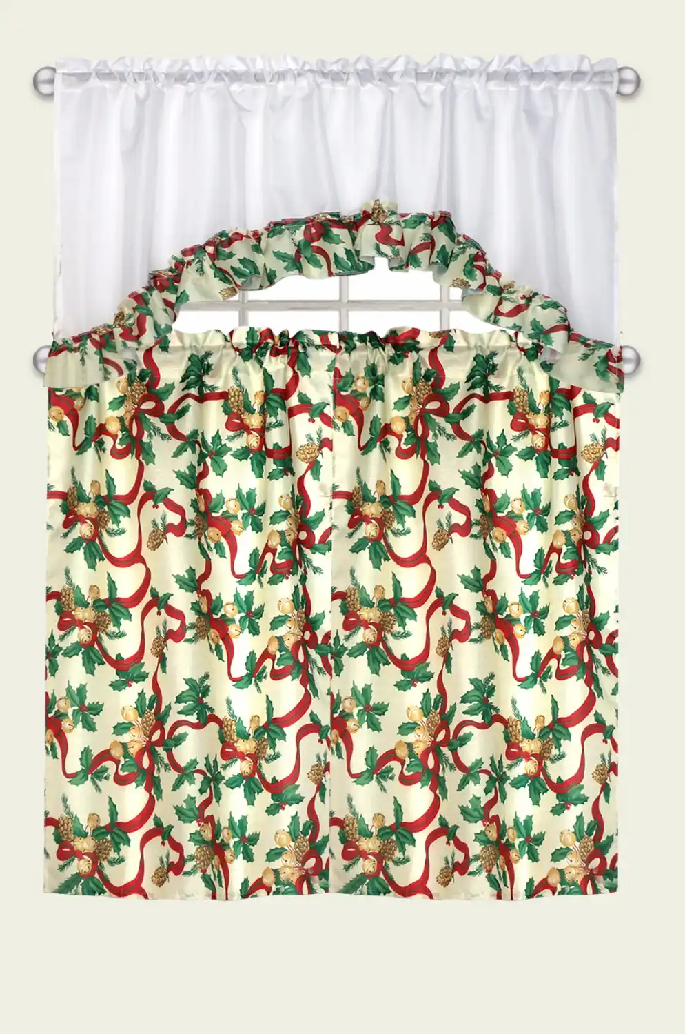 3pcs Set Imitation Linen Fabric Christmas Design Kitchen Curtain