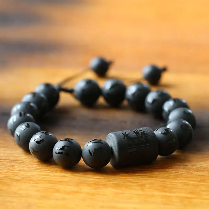 Reikinn-Six-True-Words-Matte-Black-Agate-with-Dragon-Carved-Charm--Prayer Beads-For-Man-Natrual-Stone-Handmade-Dropshipping-BRL002(2)