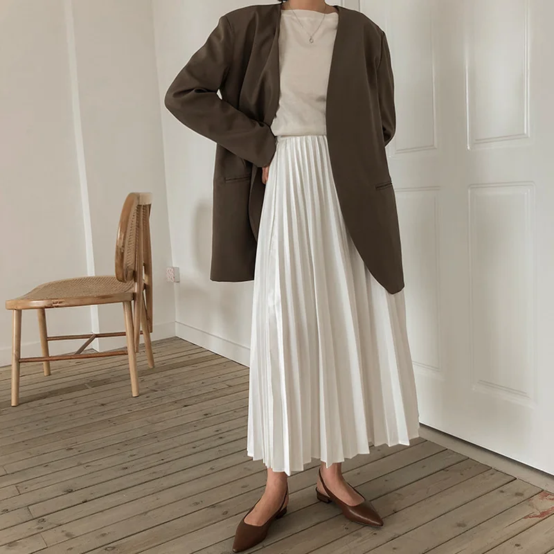 U-SWEAR Новое поступление Модная женская плиссированная юбка до середины икры Повседневная Свободная Удобная Vestidos Женская простая шикарная Однотонная юбка