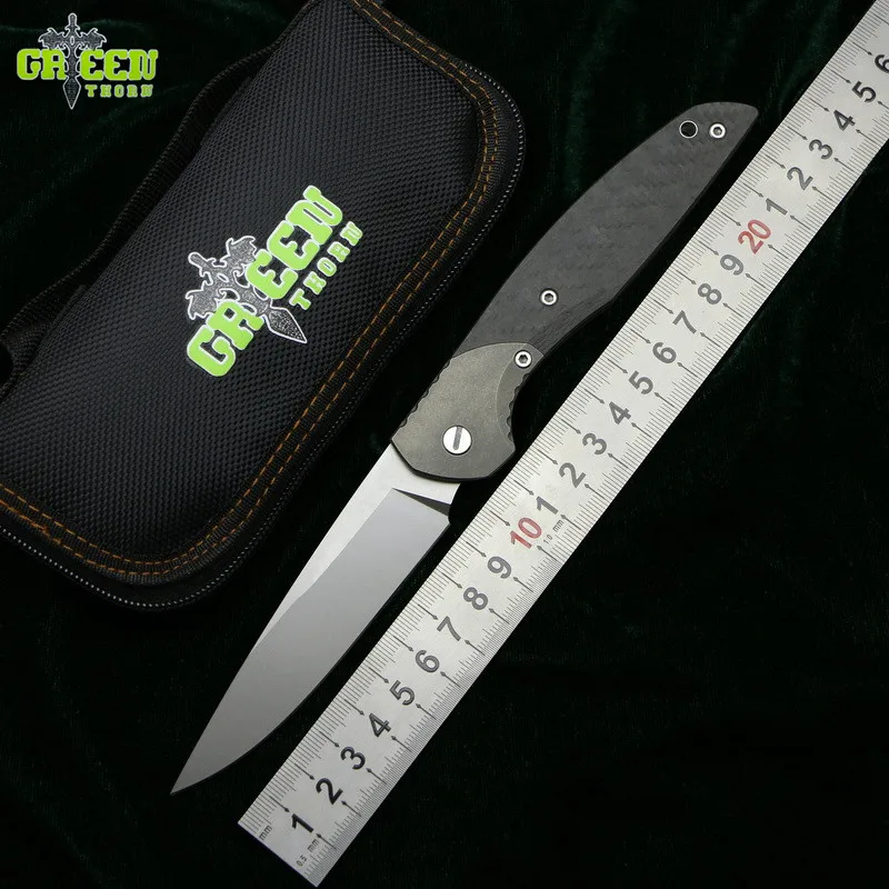 

GREEN THORN 110A/B CF 3D M390 blade CF+Titanium handle Flipper folding knife outdoor camping hunting pocket fruit knive EDC tool