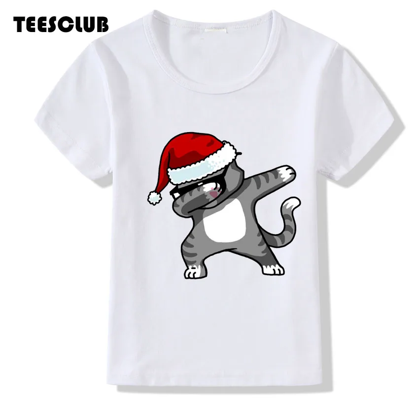 Детский топ; коллекция года; детская футболка с рождественским принтом Dab; Летняя Повседневная футболка с рисунком единорога; футболка с круглым вырезом для мальчиков и девочек