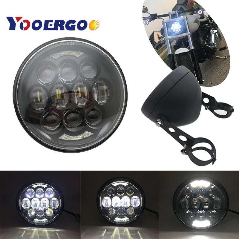 Подходит для Sportster, Iron 883, Dyna, Street Bob FXDB 45 Вт 5-3/4 5,75 дюйма черная светодиодная фара-прожектор лампы