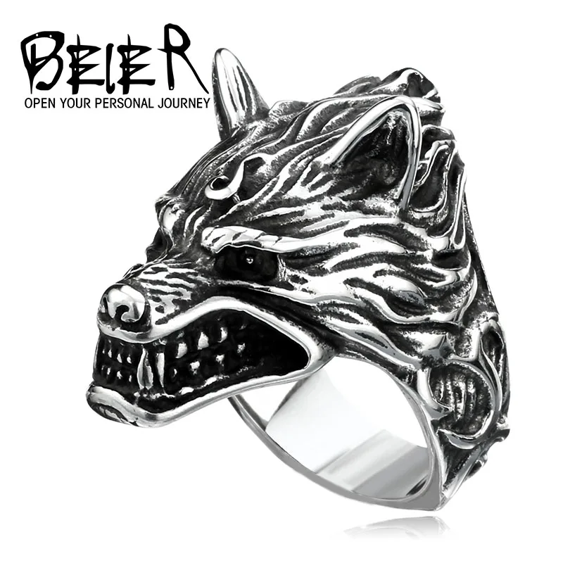 BEIER кольцо в виде головы волка из нержавеющей стали для мужчин амулет панк Мужская мода животное ювелирные изделия лучший подарок для друга высокое качество BR8-160
