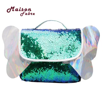 

Women Sequin Hit Color School Bag Backpack Wing Shape Student Satchel Travel Shoulder Bag Zipper & Hasp Softback Backpack