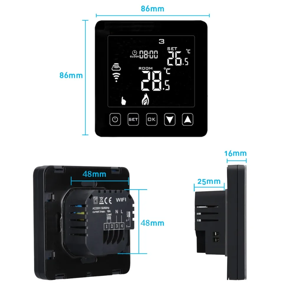 Control de altavoz Alexa Echo HY08WE-2 16A negro App termostato Wifi para calentador infrarrojo película eléctrica de calefacción de suelo de carbono Control de altavoz Alexa Echo HY08WE-2 16A negro App termostato Wifi para calentador infrarrojo película eléctrica de calefacción de suelo de carbono