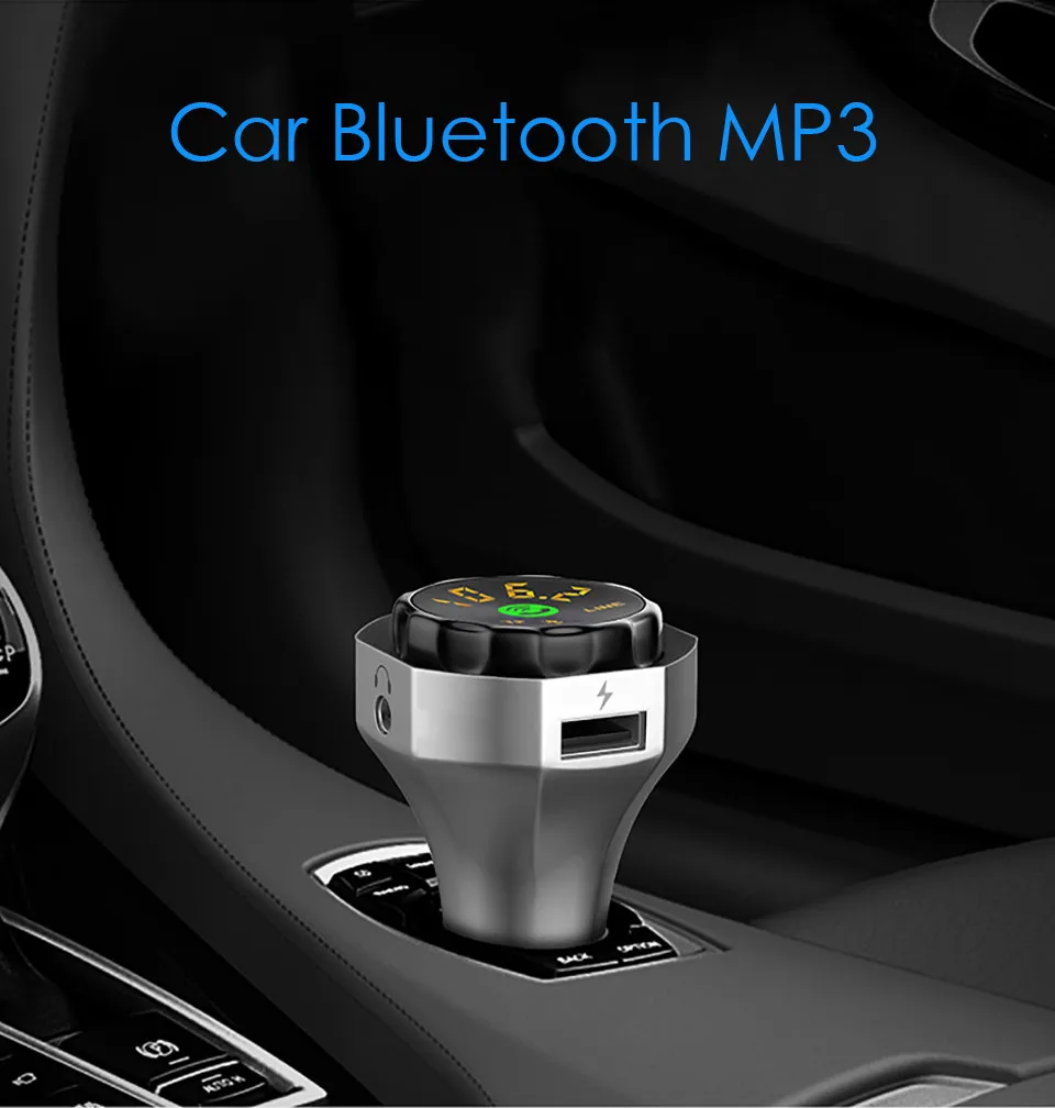 Wireless Bluetooth FM Transmitter Safety Hammer Handsfree Car Kit Bluetooth 3.5mm Aux Bluetooth MP3 Player TF USB Car Charger (2)