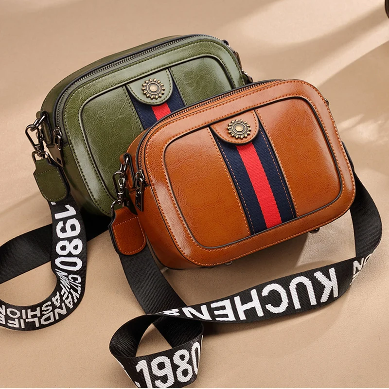 

2018New Fashion Trend Woman Shoulder Messenger Bag Oil Wax Cowhide Small Square Package Genuine Leather Handbag Mobile Phone Bag