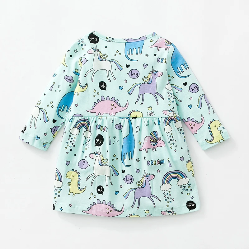 Новые Брендовые платья с длинными рукавами для маленьких девочек с рисунком динозавра в полоску, в горошек; осенне-весенняя одежда для девочек; Детские платья