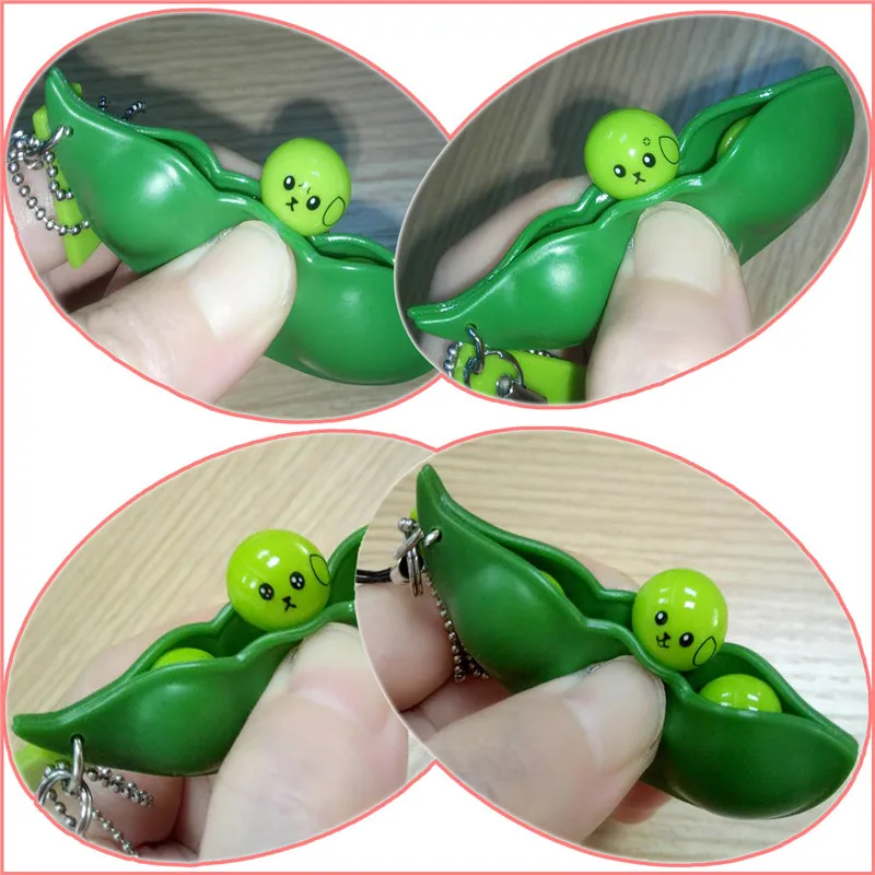 Nuovo Creativo Estrusione Fagiolo Di Piselli Soia Edamame Stress Allevia Giocattolo Portachiavi Simpatico Divertimento Portachiavi Anello Paty Sacchet