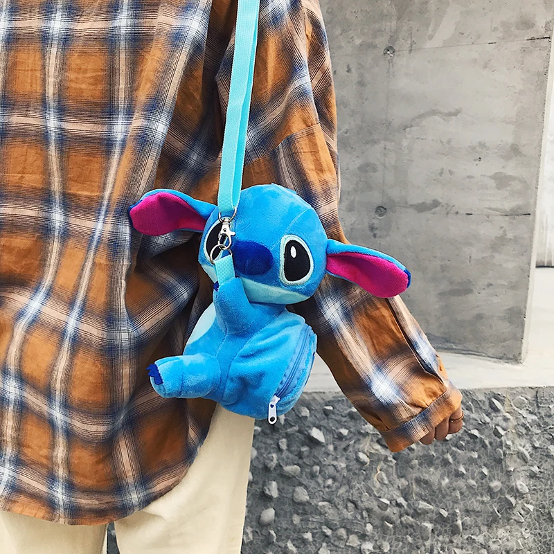 

1pcs 21cm*10cm*8cm Cute Blue Stitch Bag Stuffed Plush Toy Kawaii Soft Stitch Messenger Bag for Girls and Kids Coin Purse