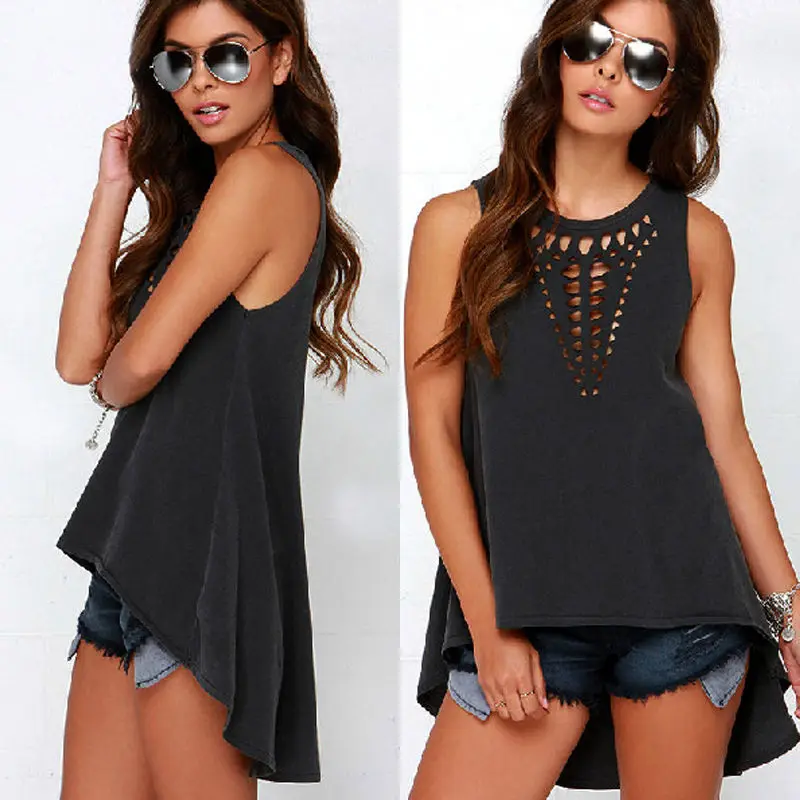Plus Size New Stylish Women Retro Sexy Hollow Out Casual Tanks Vest Top