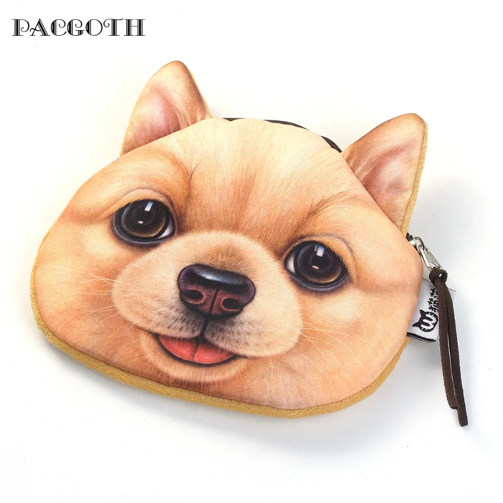 

PACGOTH Kawaii Plush Cute Animal Pattern Coin Purse Yellow Akita Dog Unisex Purse Coin Money Holders 13.5 x12.5cm, 1 Piece