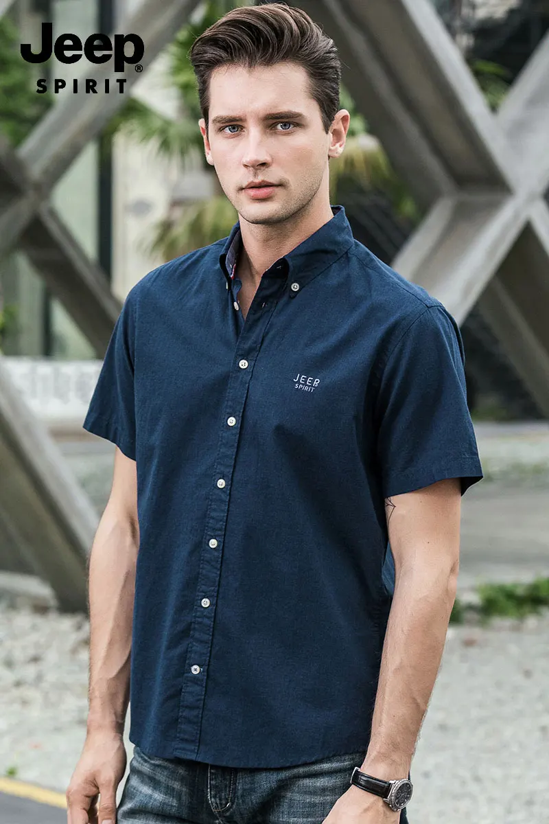 Brand JEEP Men Brand Shirts 2019 Summer Dress Cotton Short Sleeve Shirts Straight Casual Fashion Shirts M~4XL Business Shirts (32)