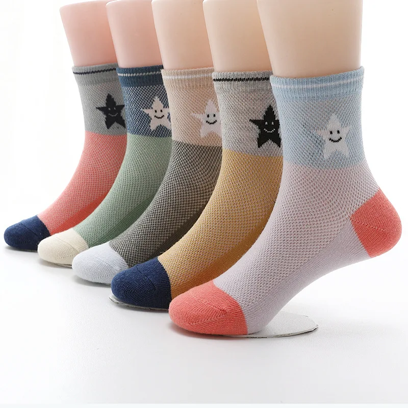 

5 pairs / lot Spring Summer Children Socks Cotton Stars Breathable Mesh 1-12 Year Kids Socks Boys Girls Socks