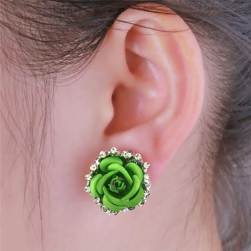 2018 Trendy stud earrings for women Girls Elegant Cute Women Lady Girls Black White Rose Flower Stud Earrings Brincos J04#N (10)
