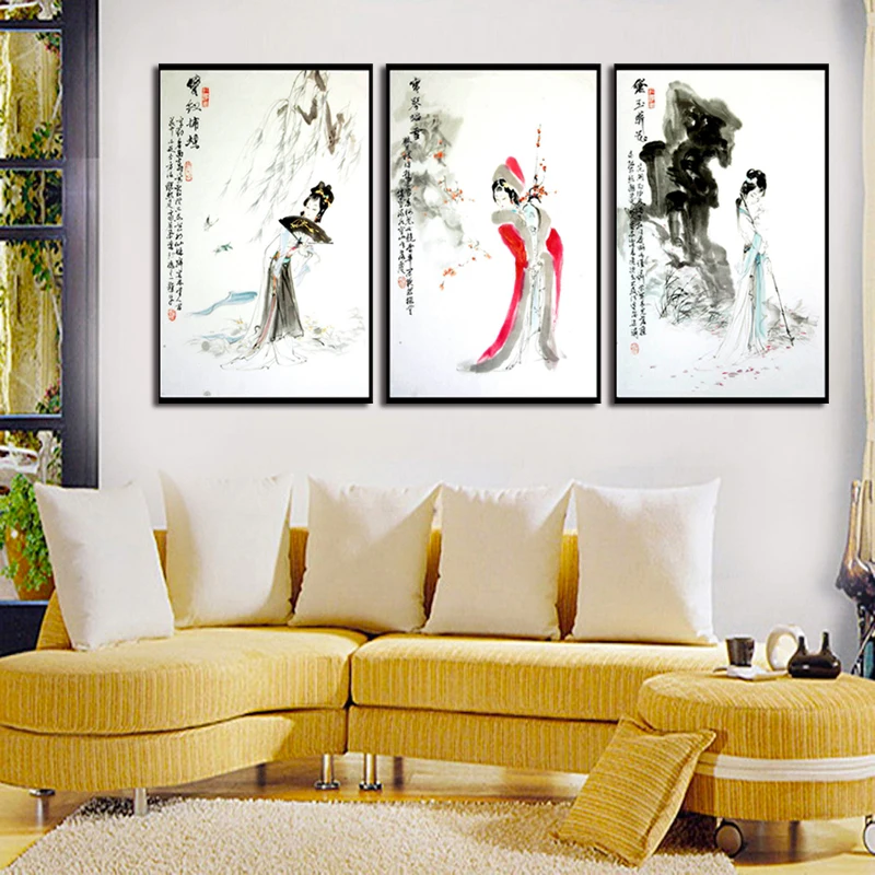 أعلى بيع 3 قطعة/مجموعة الحديثة الحبر سلسلة قماش اللوحة غرفة الجلوس الديكور طباعة قماش صور (مؤطر لا)