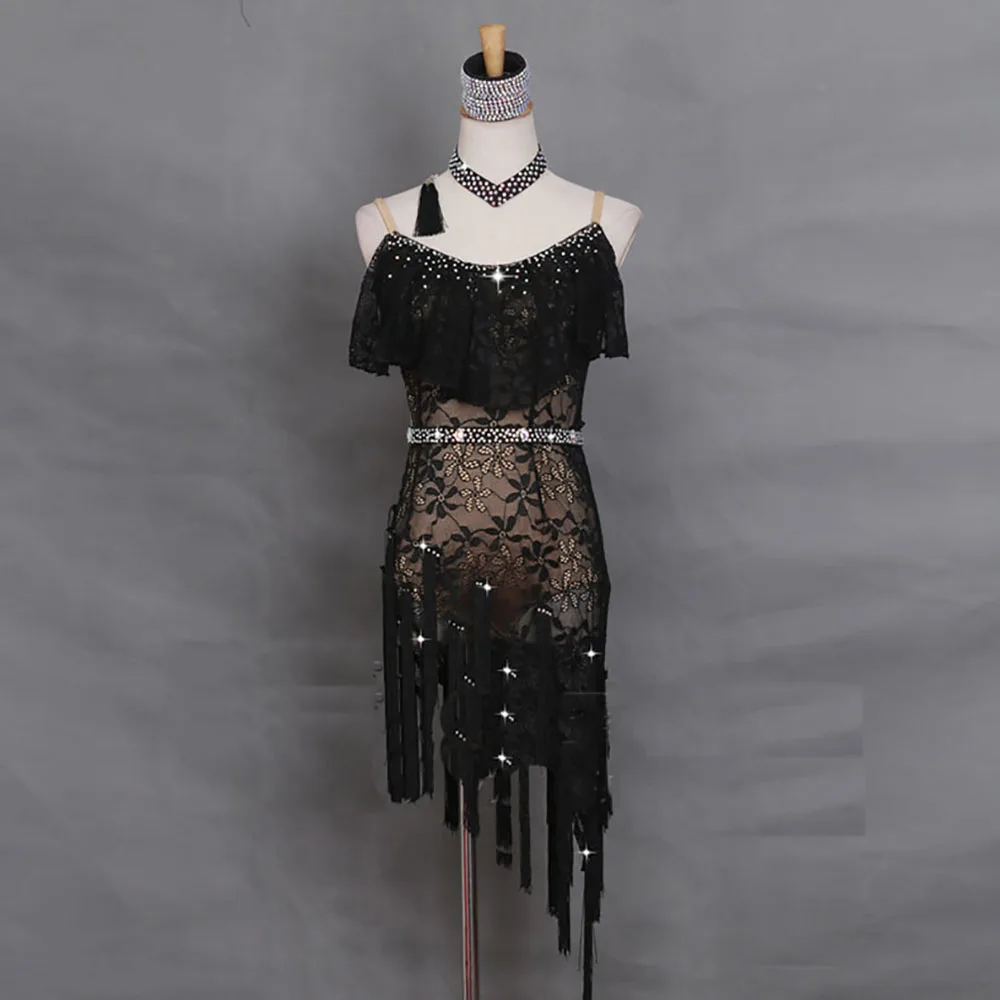 

High Quality Latin Dancing Dresses For Ladies Black White Color Original Suits Women Ballroom Competitive Vintage Costumes E008