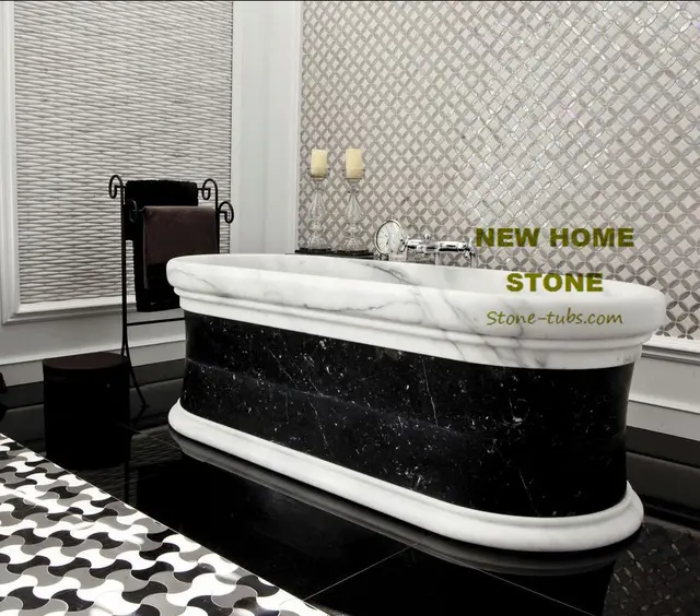 Stone Freestanding Tub White Carrara & Black Marble Hand Carved ... Stone Freestanding Tub White Carrara & Black Marble Hand Carved ...