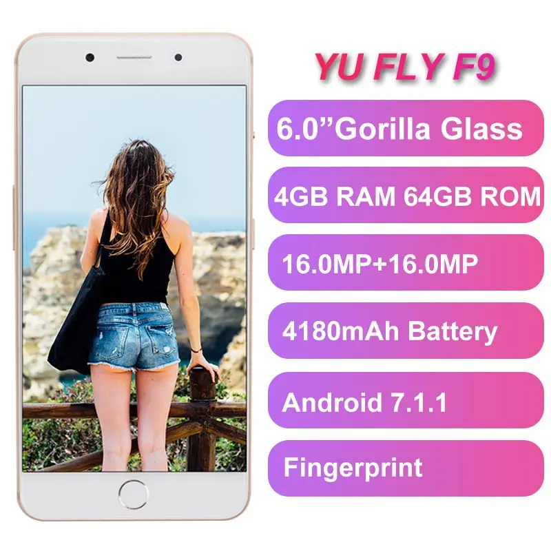 YU FLY F9 мобильный телефон 4 Гб 64 Гб 6,0 ''Snapdragon 653 Восьмиядерный двойной Cams 16MP+ 16MP отпечаток пальца Android 4G смартфон