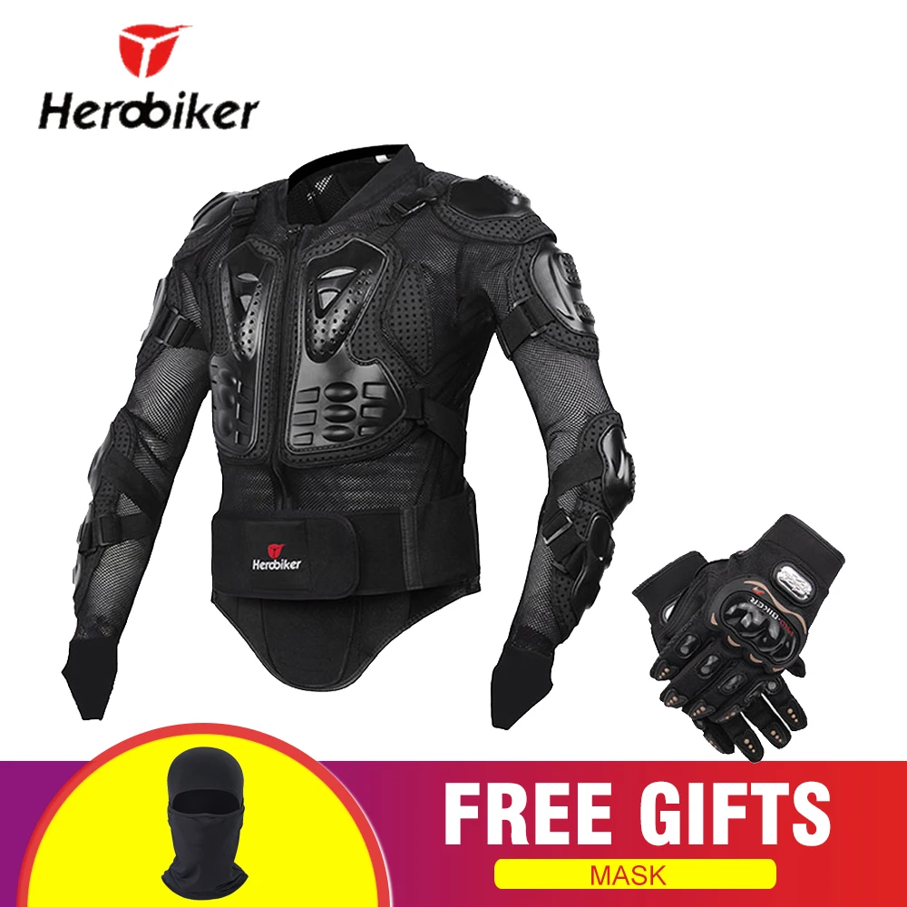 MC1001 Black Gloves HEROBIKER мотоциклетная куртка Защита тела Броня Мотокросс Мото куртка Защитное снаряжение Мотоциклетные Куртки с защитой шеи - Цвет: MC1001 Black Gloves