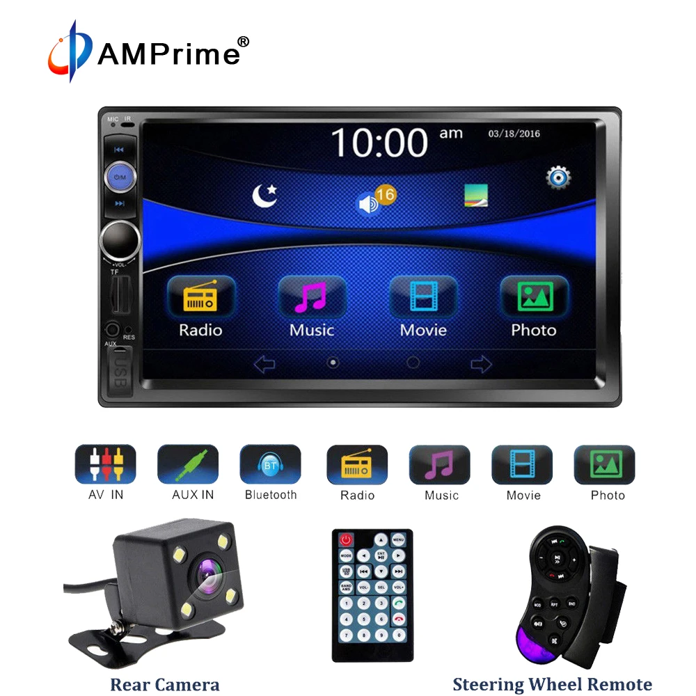 AMPrime 7023B Universal 2 din Car Multimedia Player Audio Stereo Radio 7″ Touch Screen Video MP5 Player Rear View Backup Camera