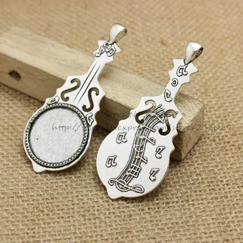 

8 pcs Antique silver Metal Alloy Cameo Peace guitar 30*73mm Fit 25mm Round Cabochon Settings Jewelry Pendant Blanks Charms T0261