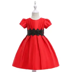 Многоярусное детское Хлопковое платье с цветочным узором для девочек, кружевное платье с поясом и короткими рукавами для девочек, вечернее