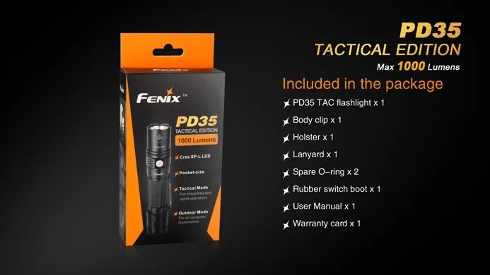 Винтовка светильник FENIX PD35 TAC/Tactical Edition 1000 люмен светодиодный Охота вспышки светильник с 2-летняя гарантия