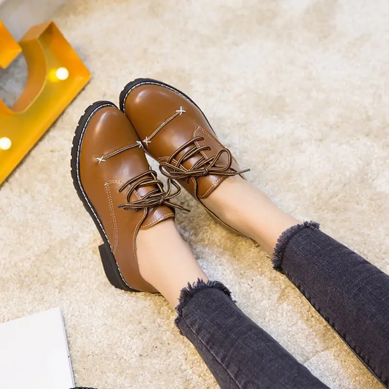 marron Ronde Simple 2018 Rétro De Chaussures Couleur Noir Chaussures Solide Mode Nouveau 0xaRxqPB