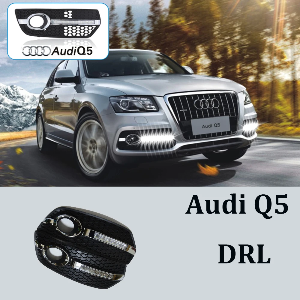 

ECAHAYAKU 2Pcs/Set Car Styling DRL ABS Front Bumper Daytime Running Light Fog Light Covers Lamp Masks Fit For Audi Q5 2009-2012