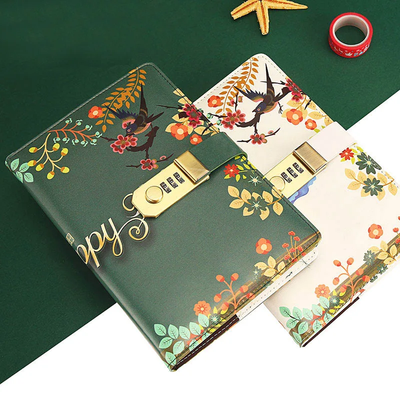 

New leather Diary notebook with Lock code password business Vintage Notepad stationery Products office school supplies gift
