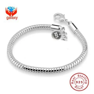 

YHAMNI 100% 925 Sterling Silver Bracelets Bangles For Women Fashion Silver Jewelry With S925 Stamp 3mm Snake Bone Bracelet YB001
