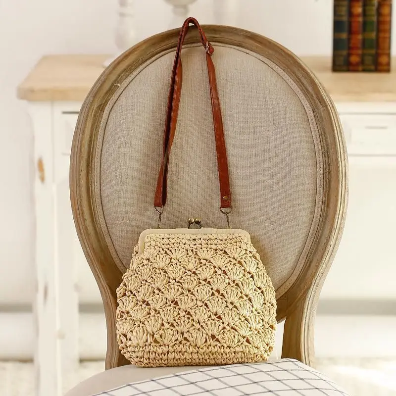 

ABDB-Weave Beach Bag Women Vintage Shell Shape Knitting Messenger Bags Female Holiday Traveling Shoulder Bag