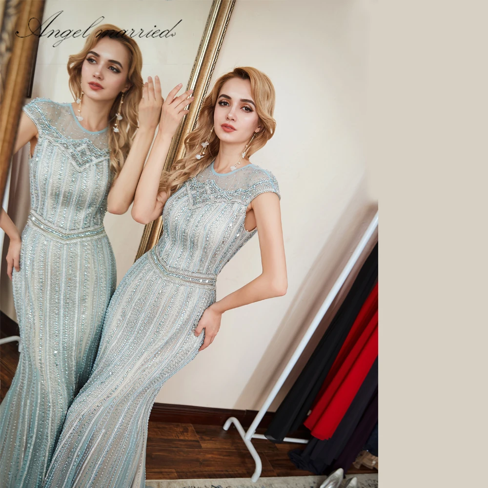 

Angel married luxury Evening Dresses New crystal mermaid prom gowns o neck sexy women formal party dress vestido de festa 2018