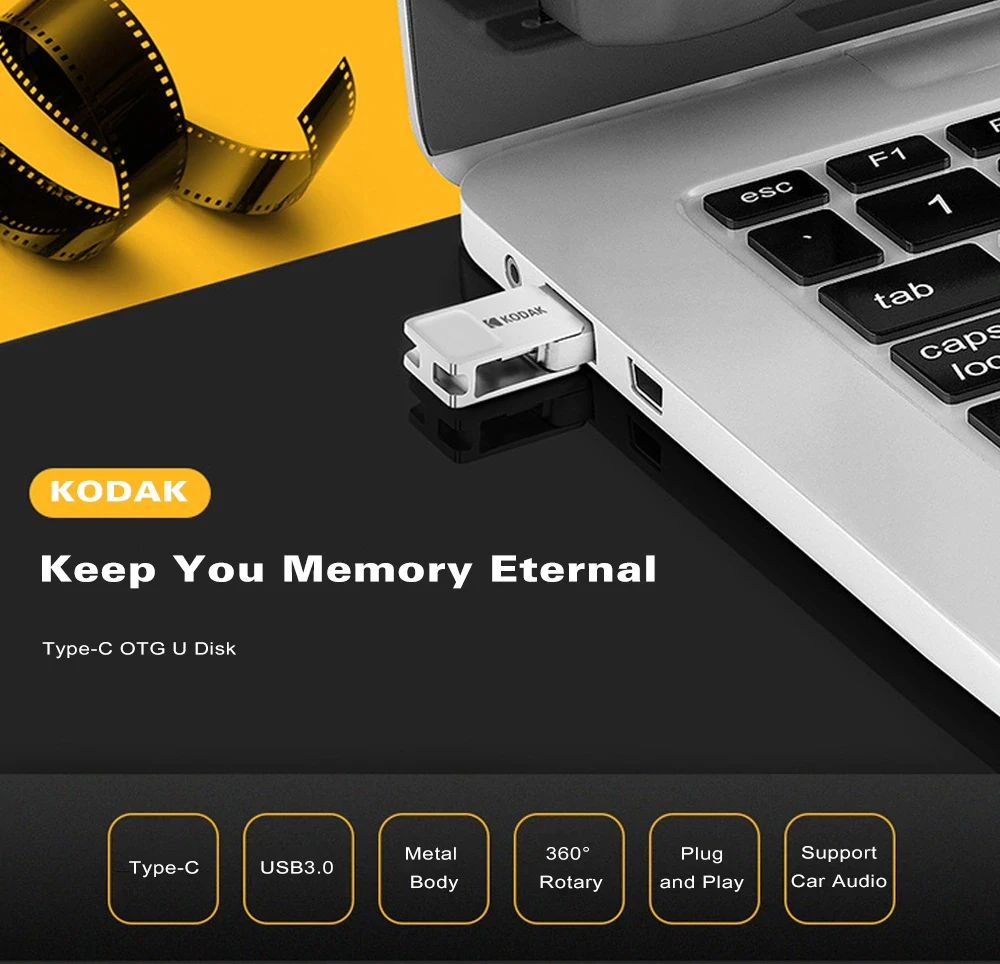 Металлический USB флеш-накопитель KODAK K223C, 128 ГБ, 64 ГБ, 32 ГБ, 16 ГБ, флеш-накопитель, USB 3,1, type-C, два накопителя, карта памяти, высокая u-память, USB