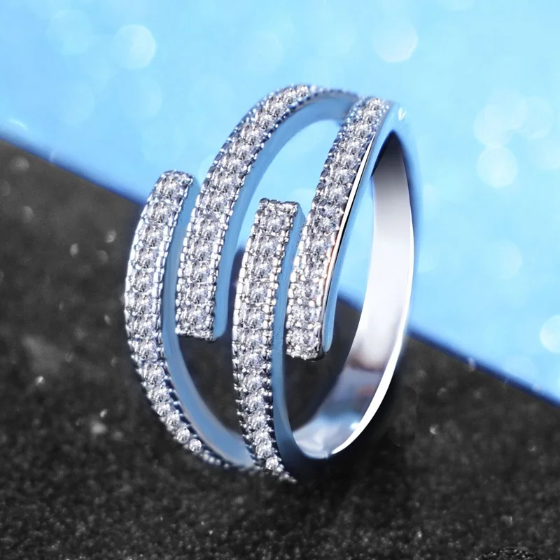 Женское кольцо с геометрическим рисунком AAA Zircon блестящее белое Открытое для дня